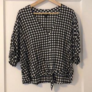 Shirtsleeve Batwing Gingham Blouse